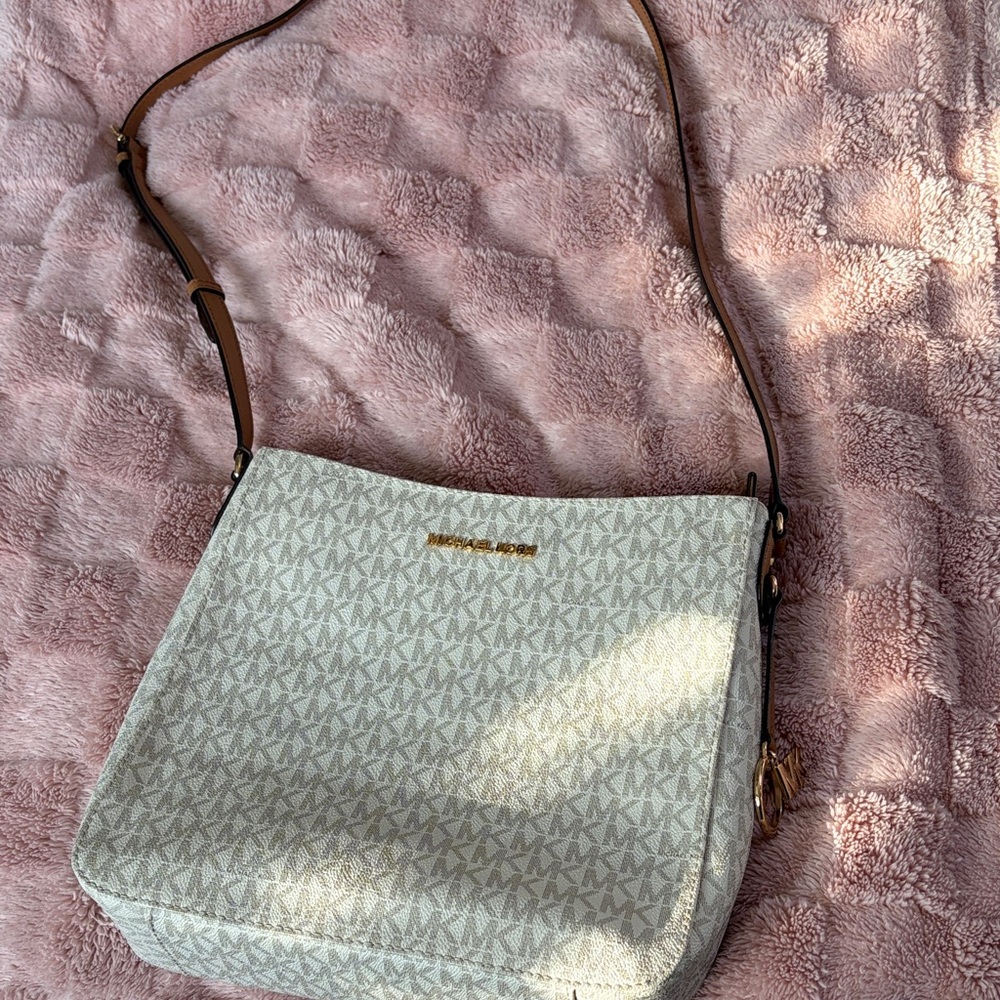 Michael Kors White and Brown Crossbody Bag